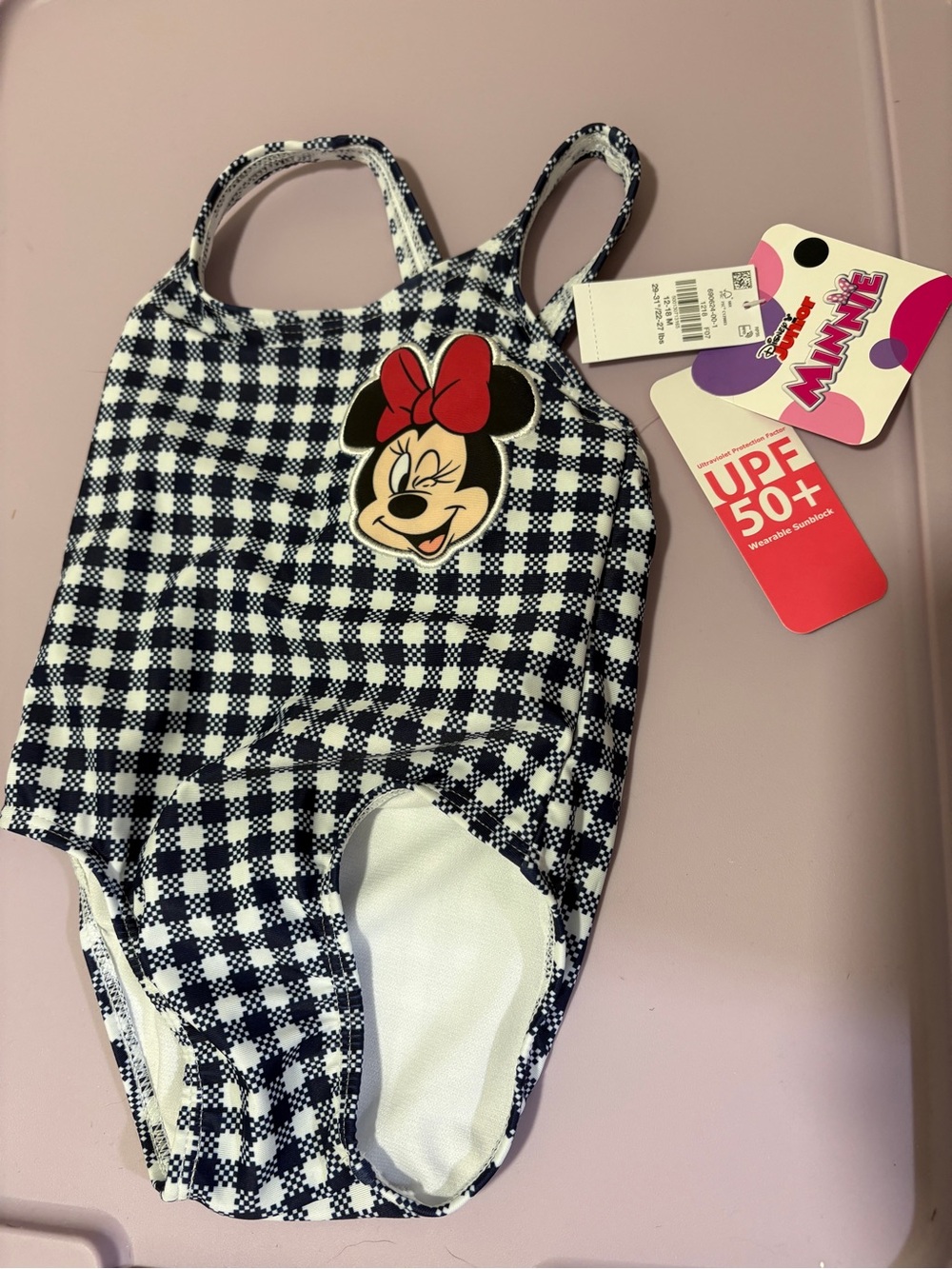 Disney Minnie Mouse Old Navy Gingham One-Piece Swimsuit with Red Bow